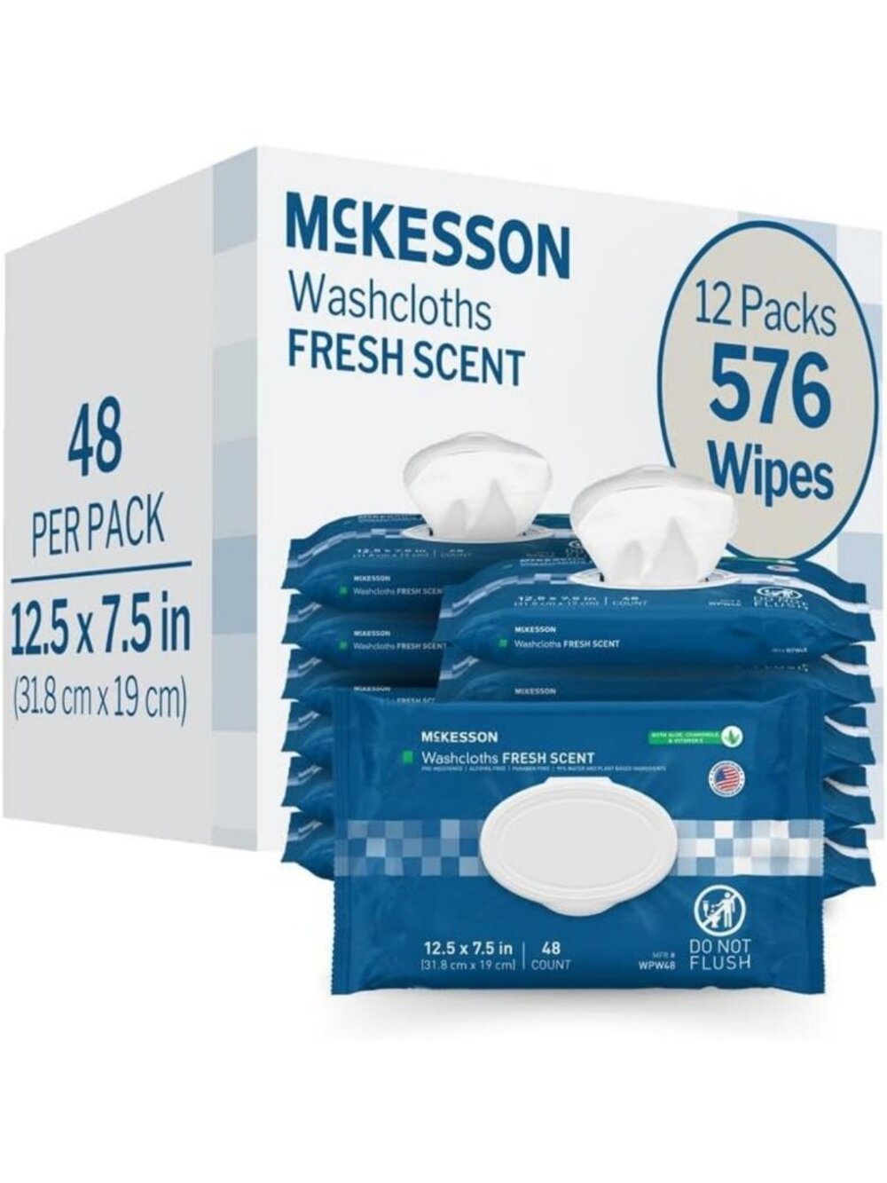 Scented Adult Washcloth Wipes - 12 Pack, 576 Soft & Gentle Cleansing Cloths